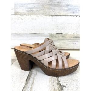 BBORN Womens 11 Tan Leather Gayle Platform Slip On Cushioned Footbed Sandals NEW